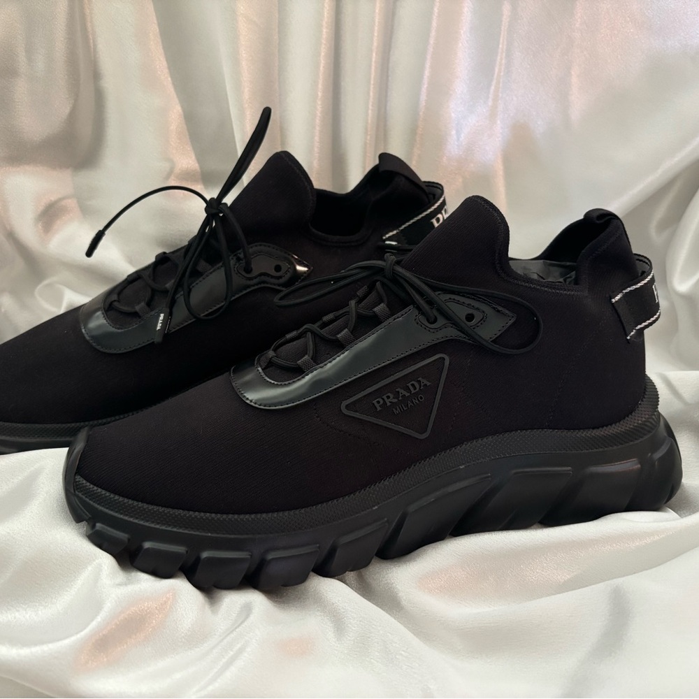 Prada Black Sneakers Sleek Sock Shoe Design